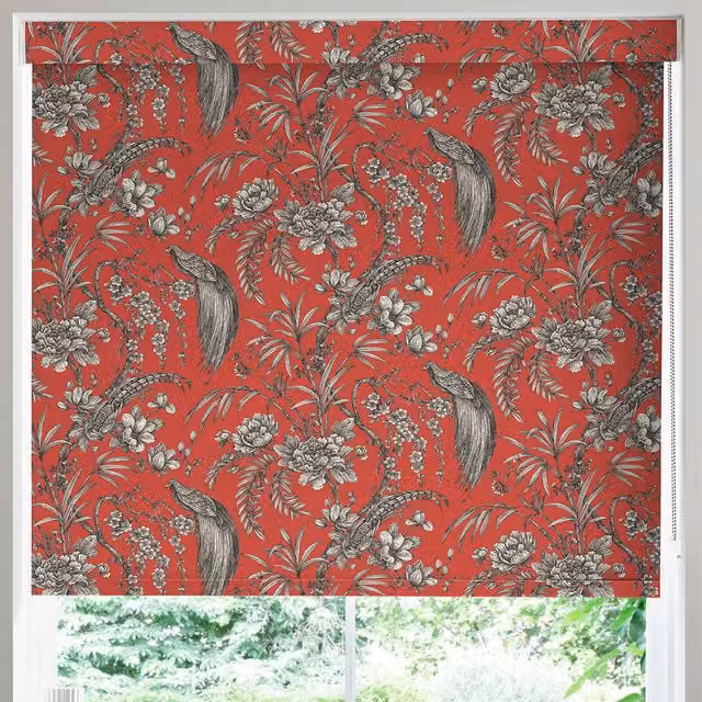Terrys Blackout Roller Blind in Black, White and Red Floral Pattern