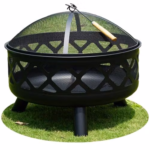 Gr8 Garden Black Steel Round Fire Bowl for Wood and Charcoal with Mesh Cover – 1