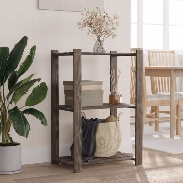 Berkfield Home 3-Tier Grey Solid Pine Wood Storage Rack, W/D/H: 60 x 38 x 90 cm