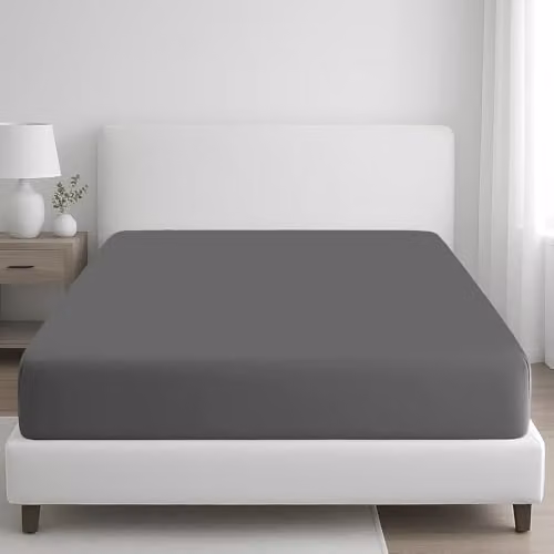 Pamposh Single Mako Satin Cotton Fitted Sheet, Grey, W/D/H: 90 x 190 x 35 cm