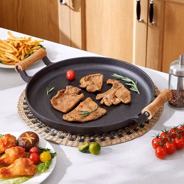 Livingandhome Uncoated Cast Iron Frying Pan, Black