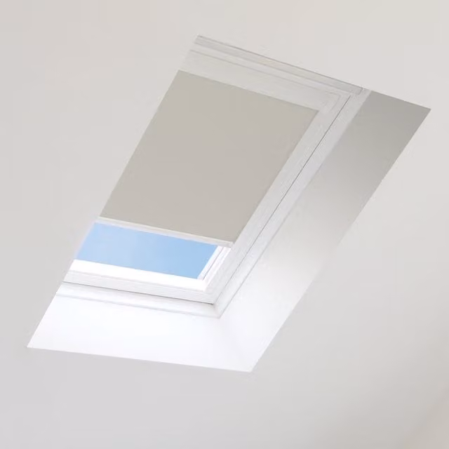 Bloc Blinds Thermal Insulating Blackout Skylight Blind for Velux Roof Window, Light Grey, White Frame, W: 116 cm