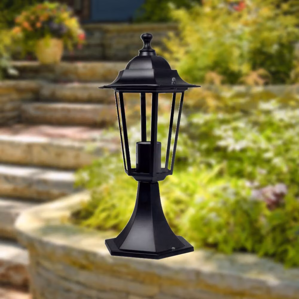 First Choice Lighting Cumbria Set of 4 Black Six Sided IP44 Outdoor Pedestal Lights, Height: 41 cm – 3