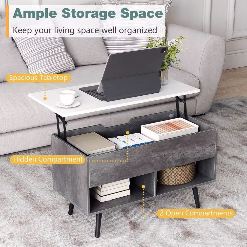 Kelvenix Grey Lift Top Coffee Table with Mid-Century Design – 3