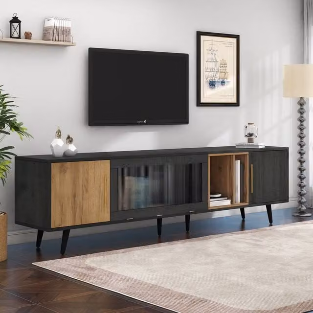 Merax Modern Industrial TV Stand in Grey with Pull-Down Door, W/D/H: 222 x 40 x 40 cm