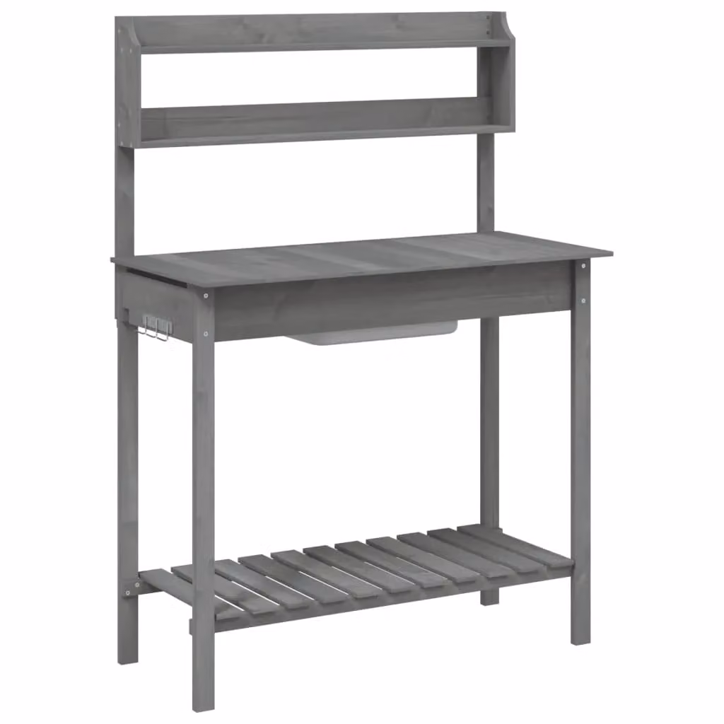 Berkfield Home Potting Table with Sink in Grey, Solid Wood Fir, W/D/H: 147.5 x 44 x 139.5 cm – 2