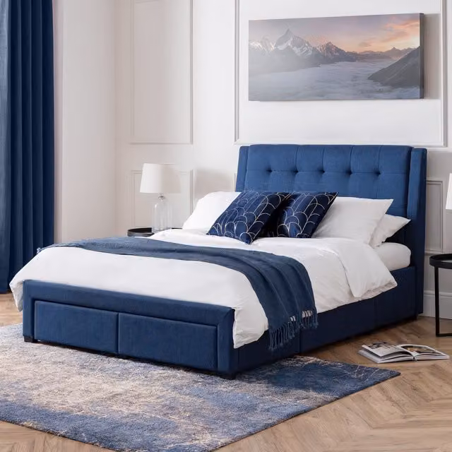 Julian Bowen Fullerton Superking Upholstered Bed with 4 Drawers in Blue