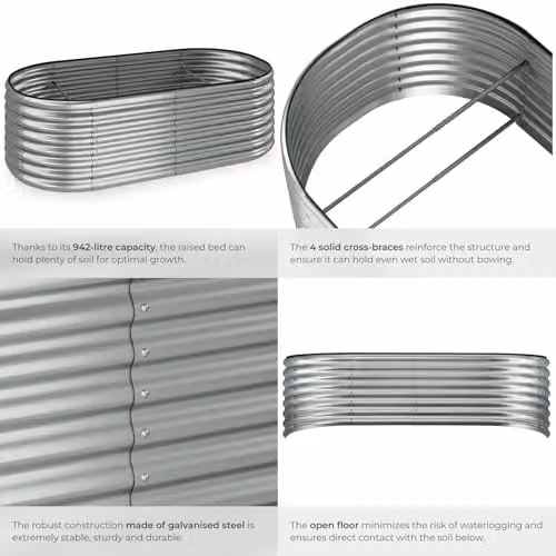 tectake Raised Garden Bed in Silver Galvanised Steel with 942L Capacity, W/D/H: 200 x 60 x 100 cm – 4