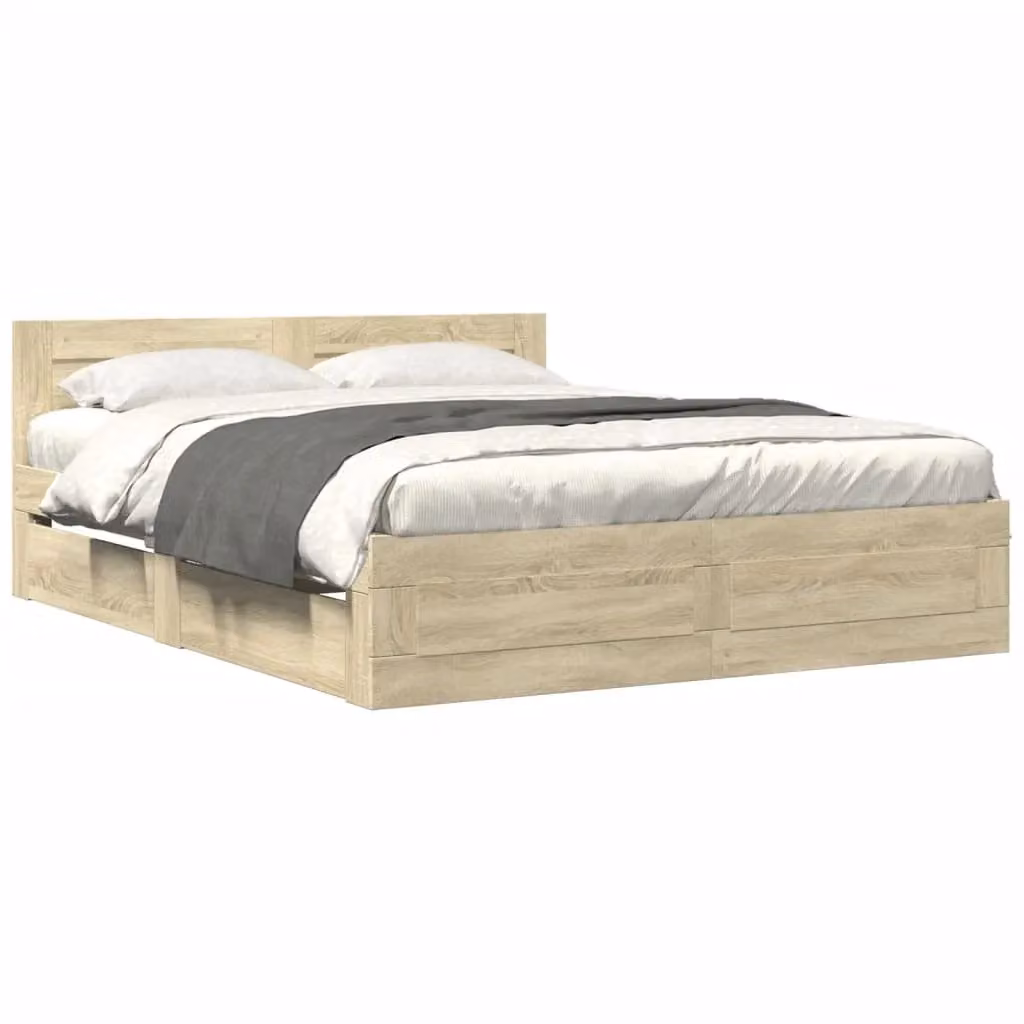 Berkfield Home Bed Frame with Headboard and Drawers in Sonoma Oak Brown, W/D/H: 160 x 200 cm – 2