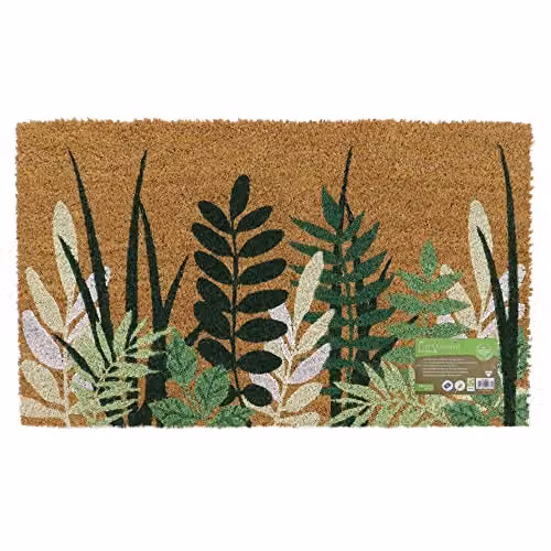 JVL Nature Floral Coir Door Mat, Brown and Green, W/D/H: 75 x 45 x 1.5 cm – 2