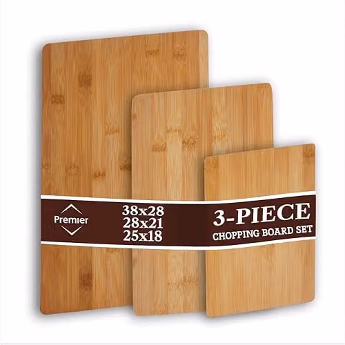 Premier Housewares Set of 3 Rectangular Bamboo Wood Chopping and Serving Boards in Brown and Beige