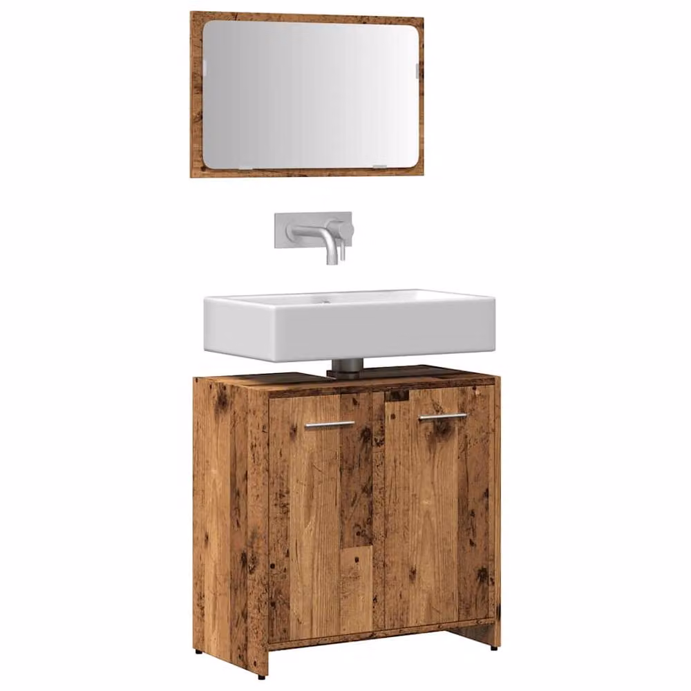 Berkfield Home Brown Rustic Bathroom Cabinet with Mirror and Internal Shelves, W: 60 cm, H: 60 cm, D: 33 cm – 2
