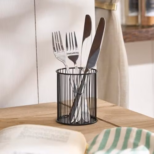 OHS Stainless Steel Open Wire Cutlery Drainer and Kitchen Organiser, Black – 1
