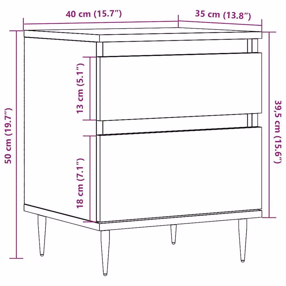 Berkfield Home Modern Bedside Cabinets, 2 Piece Set in Brown Old Wood, W/D/H: 40 x 35 x 50 cm – 5