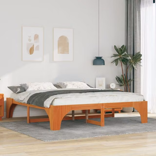 Berkfield Home Floor Bed Frame with Storage in Brown, Solid Pine Wood, 200 x 200 cm