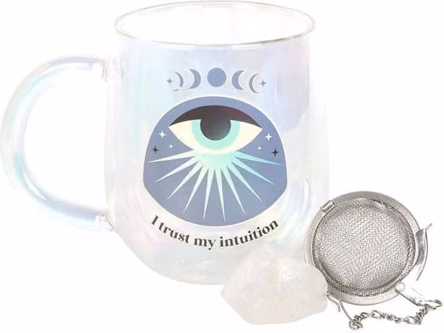 Something Different Intuition Crystal Double-Walled Glass Mug and Tea Strainer, 250ml, Clear