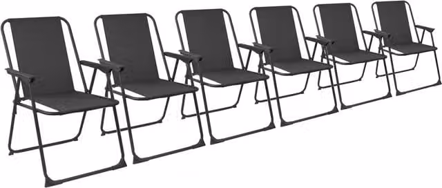 Harbour Housewares Set of 6 Folding Metal Beach Deck Chairs in Black with Textilene Fabric and Armrests