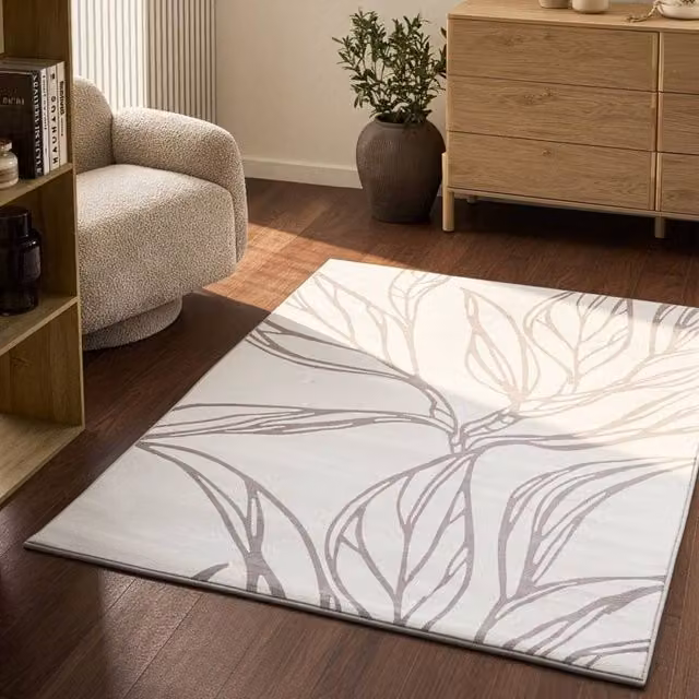 Wyld and Coco Beige Floral Leaf Rug, W/D: 140 x 200 cm
