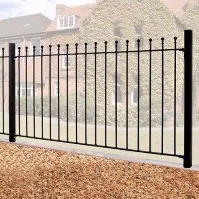 Burbage Iron Craft Manor Fence Panel in Black Powder-Coated Galvanised Steel, W: 183 cm, H: 91.5 cm
