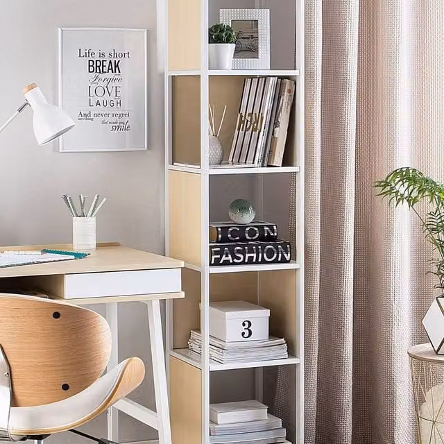 Wyld and Coco Minimalist 5-Tier Freestanding Shelf in White and Brown, H 165 x W 35 x D 35 cm – 1