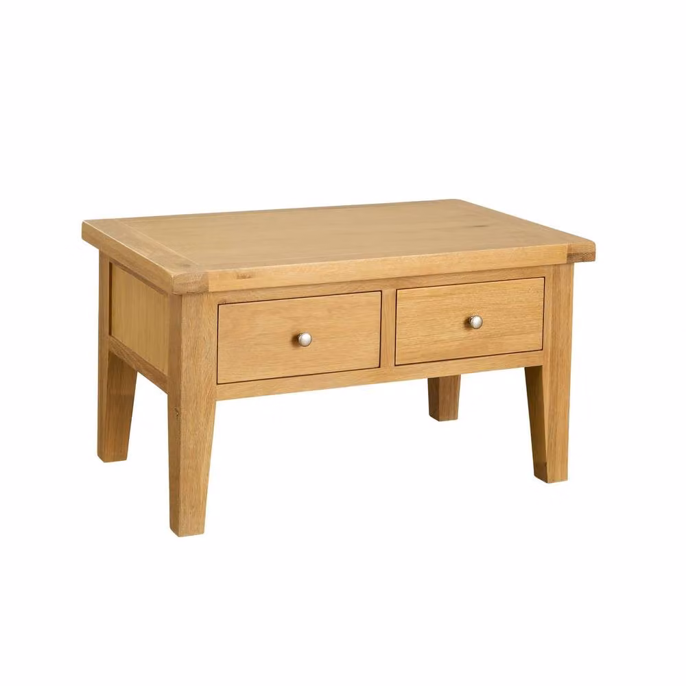 Home Source Melbourne Solid Wood 2 Drawer Coffee Table in Light Oak, W: 90 cm, D: 55 cm, H: 50 cm – 2