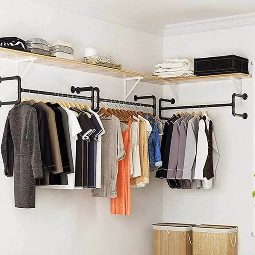 PAWNORA Industrial Metal Wardrobe Display Clothes Rail in Matt Black – 3