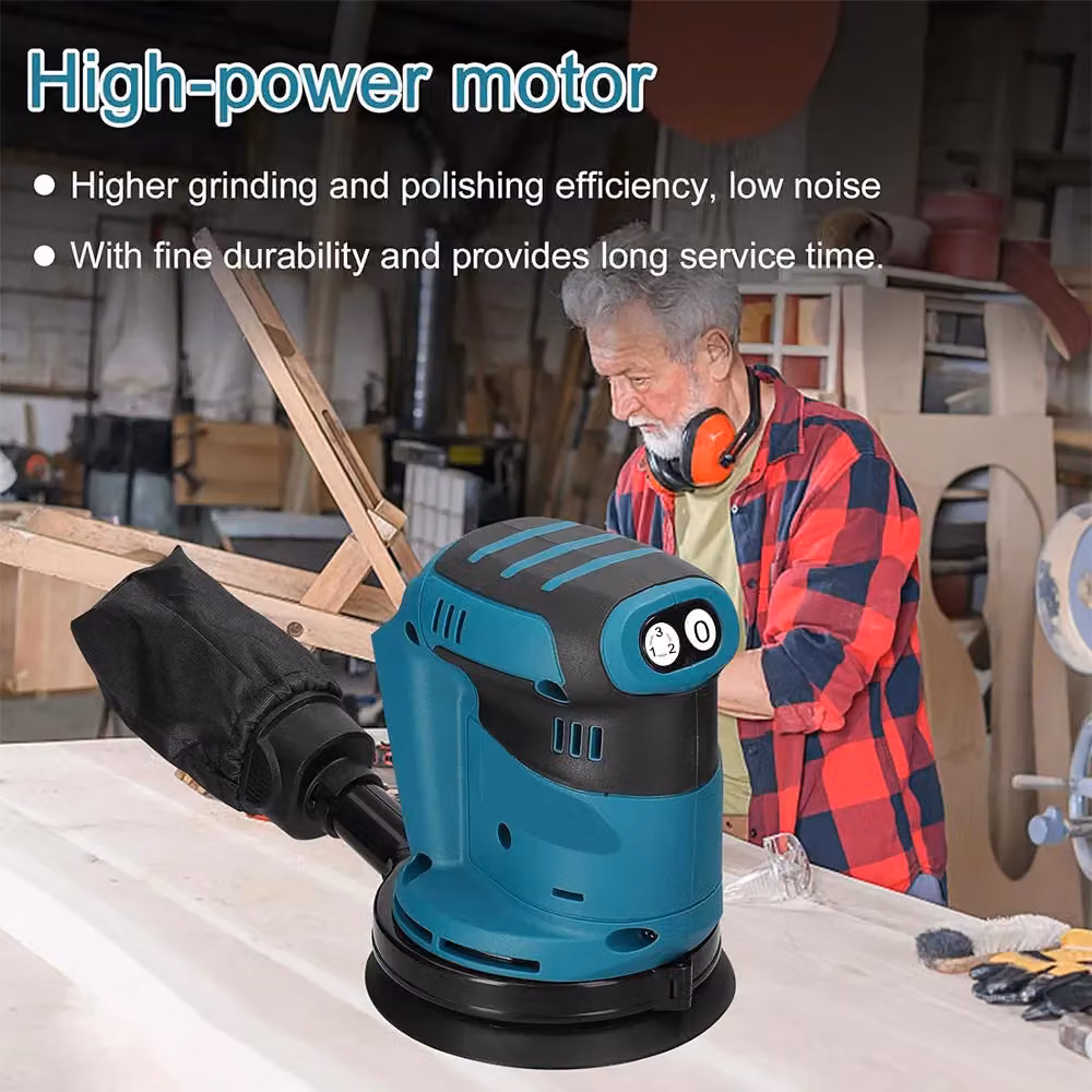 VOGREX 18V Cordless Orbital Sander with Dust Bag and Discs, Blue – 6