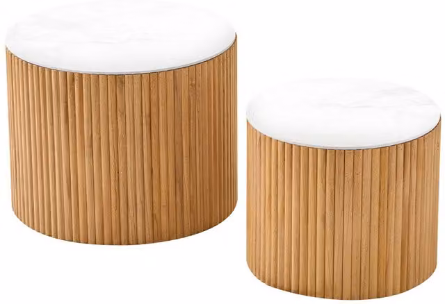 YATOMI Set of 2 Nordlys Round Wooden Coffee Tables in Brown Ash with Nested Tops
