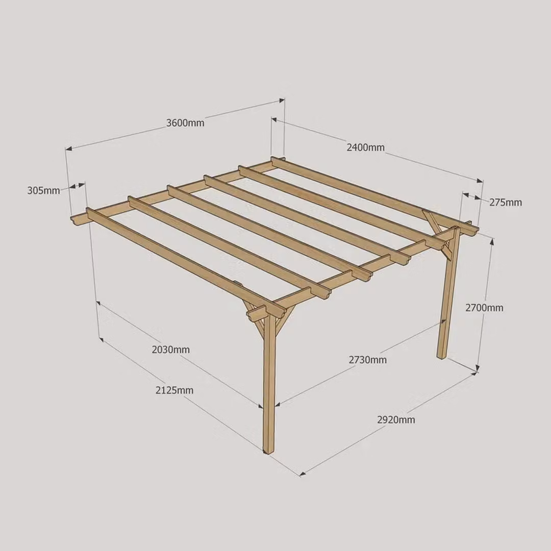 Rutland County Garden Furniture Ltd Wall Mounted Lean-to Garden Pergola in Rustic Brown Wood and Steel, W: 360 cm, D: 240 cm, H: 270 cm – 7