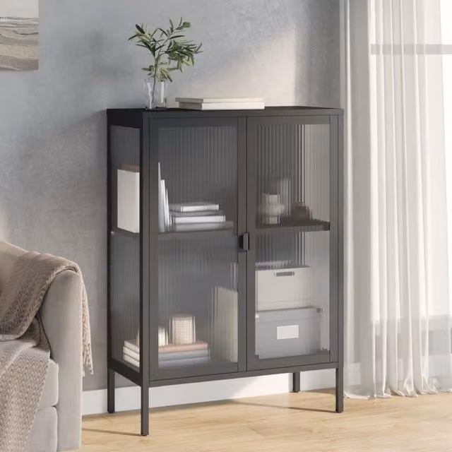 Berkfield Home Modern Black Sideboard with Glass and Metal, W/D/H: 75 x 35 x 105 cm – 1