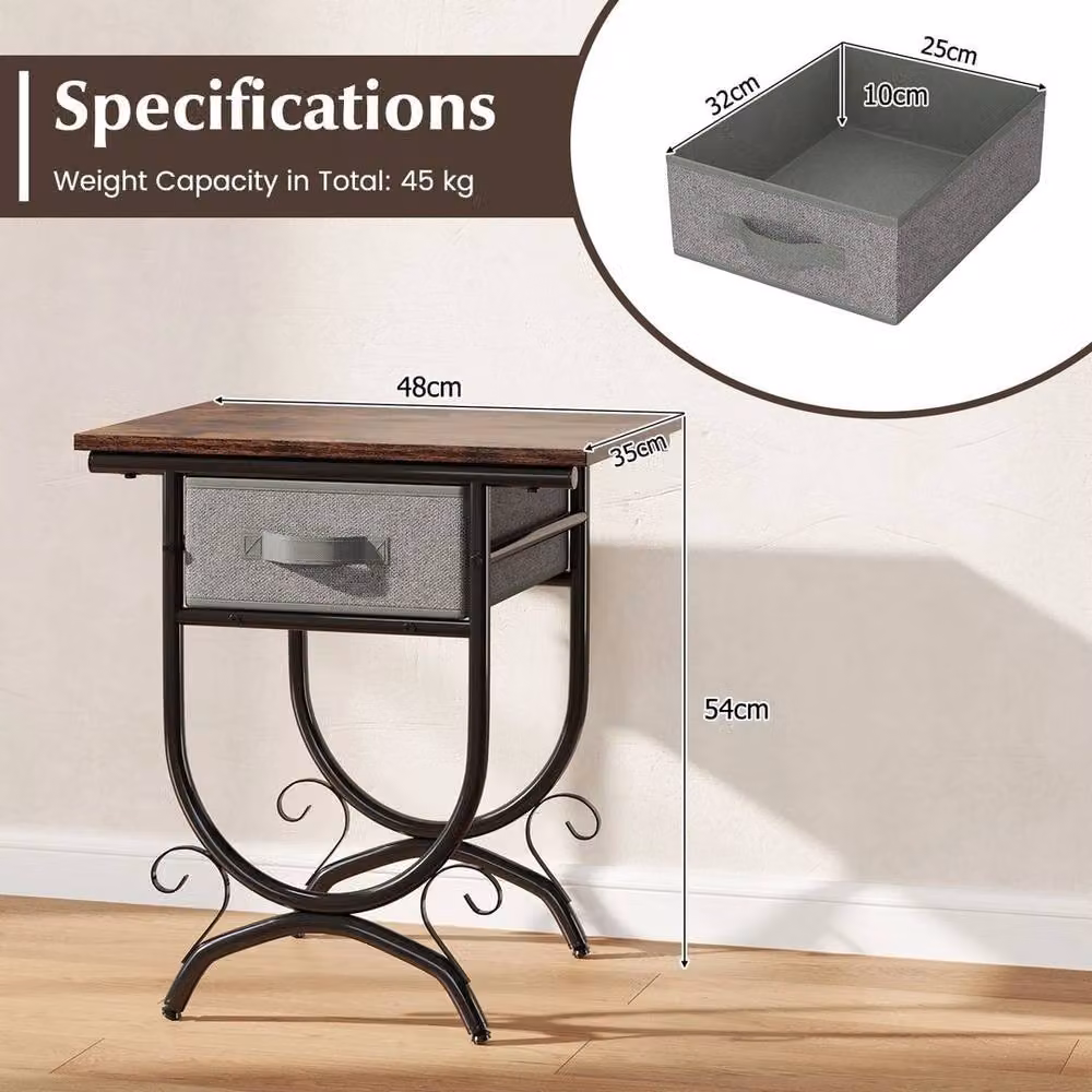 KORVIXA Industrial 2-tier Brown Bedside Table Nightstand – 2
