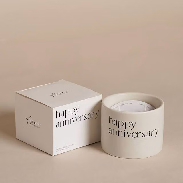 Amore by Juliana Happy Anniversary Double Wick Ceramic Candle in White