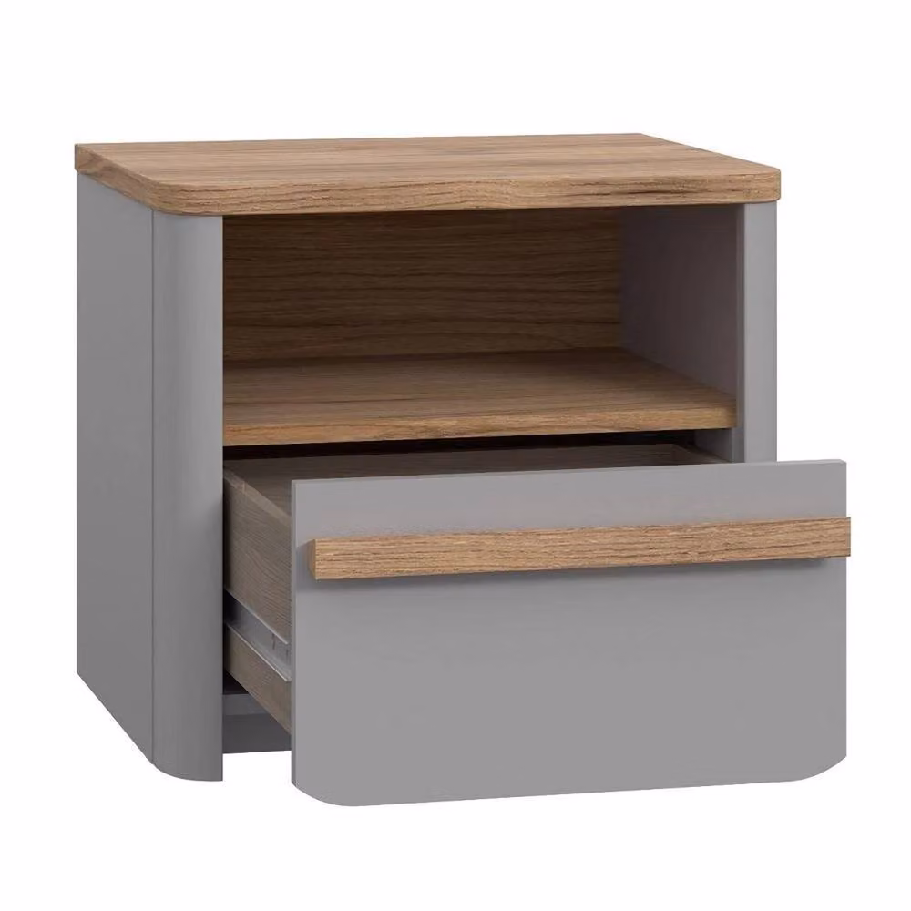 VOGREX Grey 1 Drawer Bedside Cabinet with Shelf – 3
