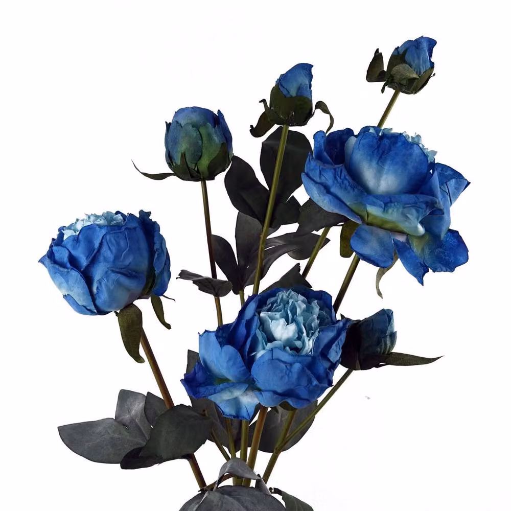 Leaf Blue Peony Artificial Flower Stems with 24 Flowers and 18 Buds, Height: 55 cm – 4