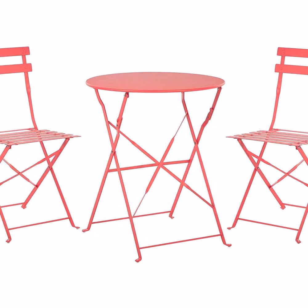 Wyld and Coco Prestige 3 Piece Red Metal Folding Bistro Set with Slatted Design – 2