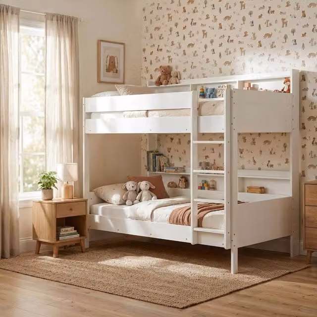 Nöa and Nani Minna Space Saving Single Bunk Bed with Side Storage Units in White – 1