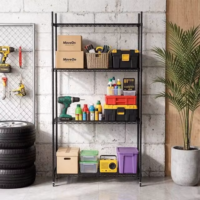 EONLION 4 Tier Metal Wire Storage Shelf Unit in Black with Adjustable Shelves – 1