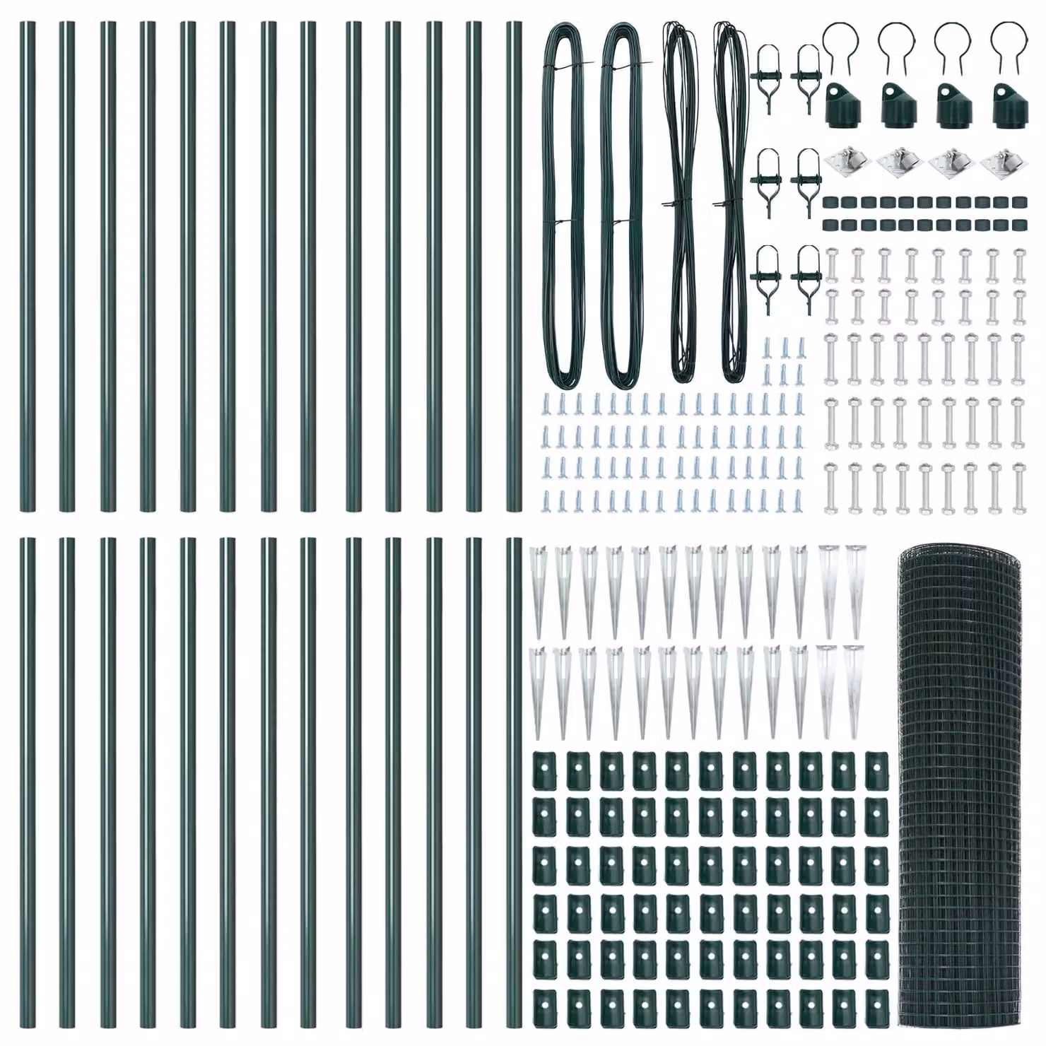 Berkfield Home Green PVC Coated Steel Welded Wire Fence with 13 Round Spike Posts, W: 50 m, H: 0.8 m – 3