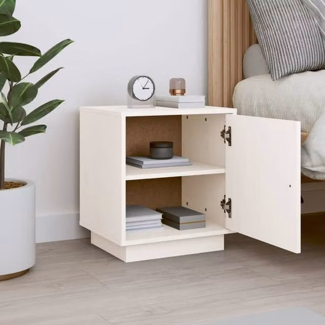 Berkfield Home Beautiful Bedside Cabinet in White Solid Wood Pine, W/D/H: 40 x 34 x 45 cm – 1