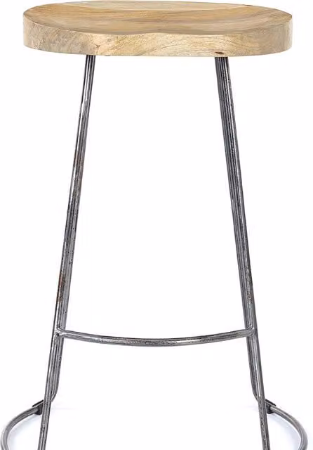 Elm Home And Garden Grey Solid Breakfast Bar Stool with Metal Frame and Wood Seat