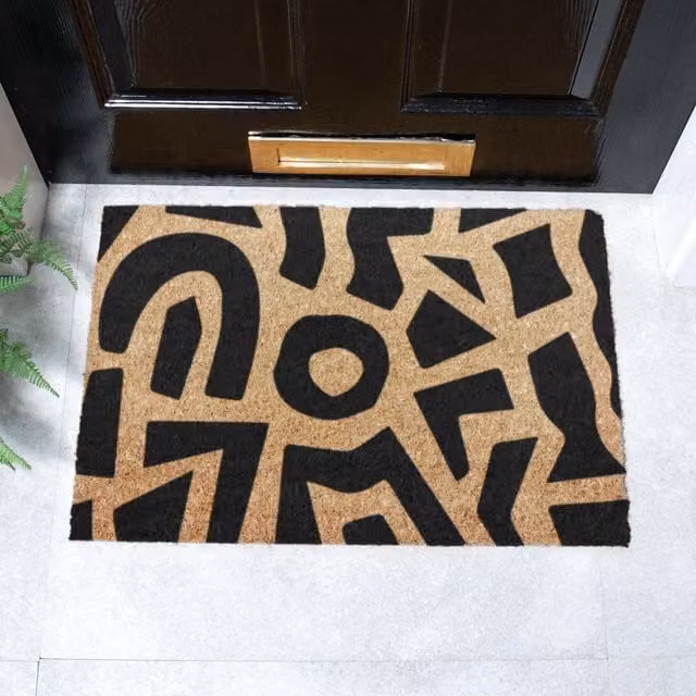 Artsy Mats Black Random Shapes Pattern Doormat, W: 60 cm, D: 40 cm