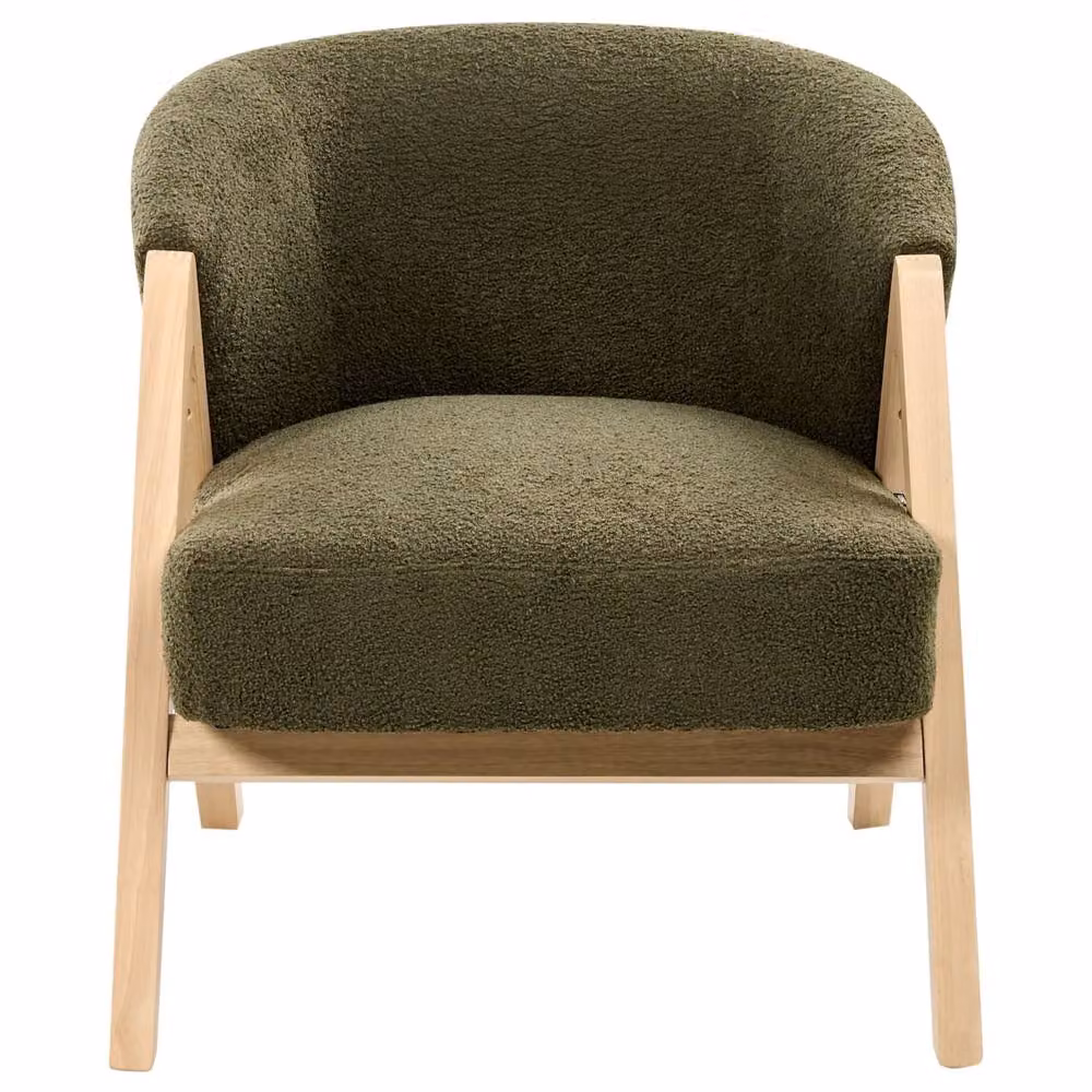 Wyld and Coco Modern Tub Armchair in Green Bouclé Fabric with Solid Rubberwood Legs – 4