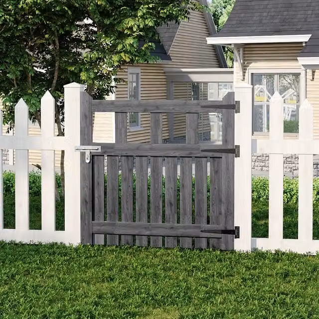 Livingandhome Spruce Wood Garden Fence Single Gate with Raised Sides, Grey, Width: 90 cm