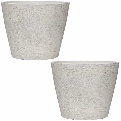Garden Gear Lily White and Grey Stone-Effect Planters, Set of 2, Diameter: 36.5 cm, Height: 29 cm – 1