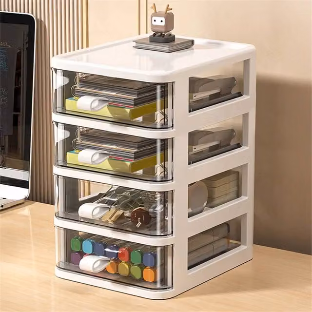 EONLION 4 Tier Storage Container Drawers in White and Transparent, W: 50 cm, D: 20 cm – 1