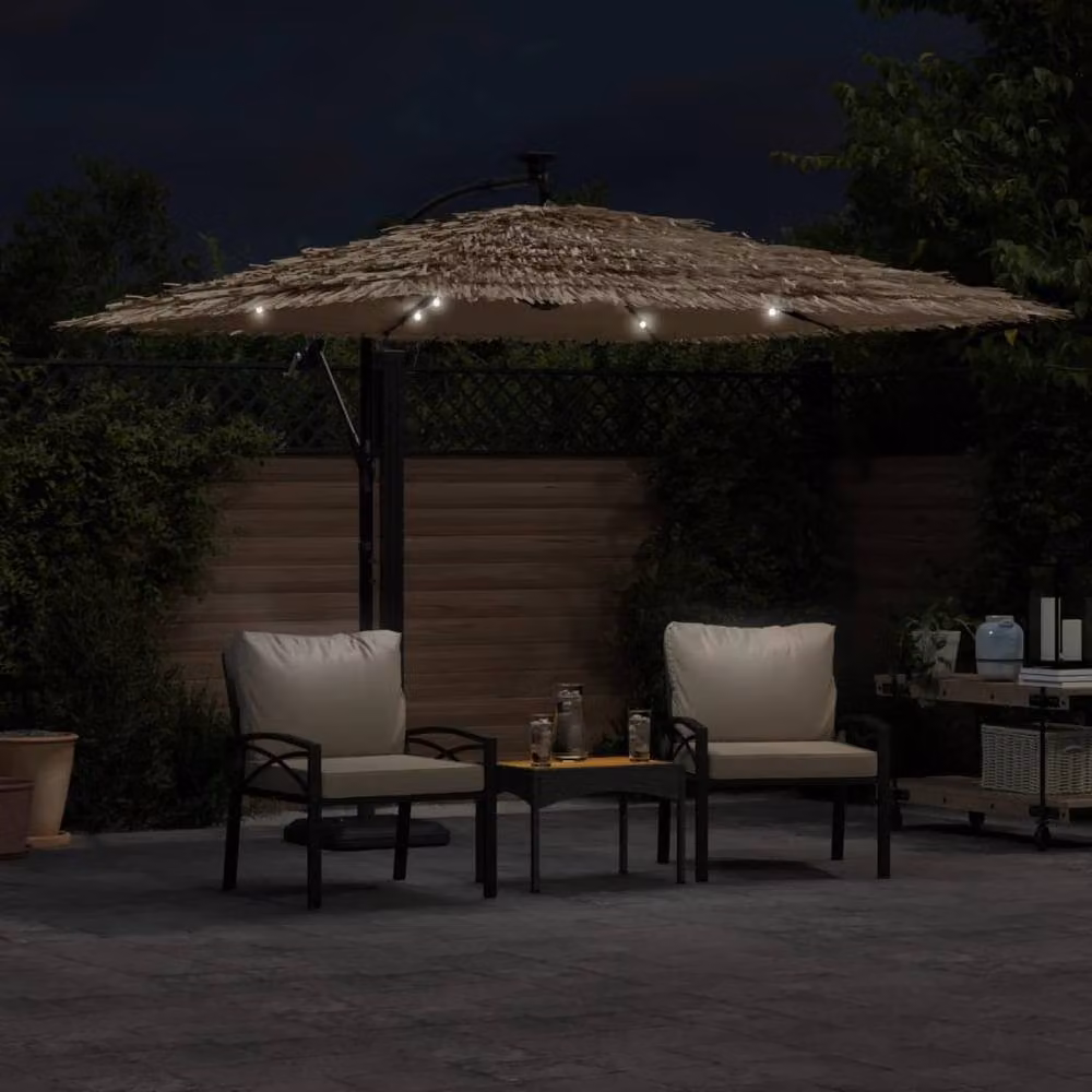 Berkfield Home Garden Parasol with LEDs and Steel Pole, Brown, W/D/H: 269 x 269 x 235 cm – 3