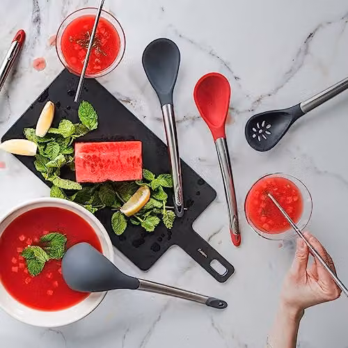 Cuisipro Red Silicone and Stainless Steel Oval Serving Spoon with Hanging Loop – 3