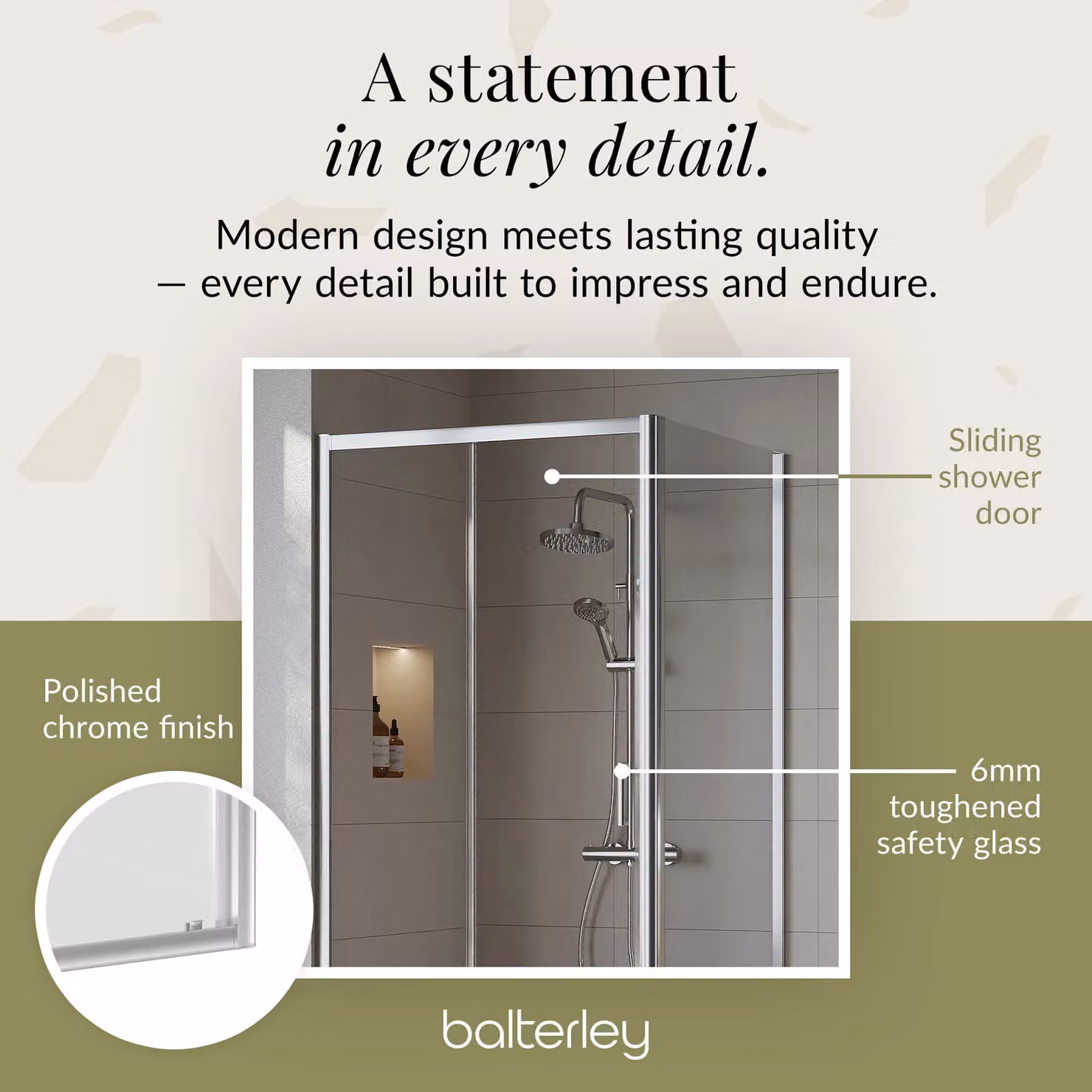 Balterley Ruwa Sliding Shower Suite with Rectangular Tray and 6mm Glass Door Panel, Silver, W: 1000 mm, D: 900 mm, H: 190 mm – 3