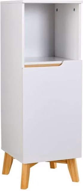FORGEVIO White Lacquered Pine Bathroom Floor Cabinet with One Hinged Door and Internal Shelves