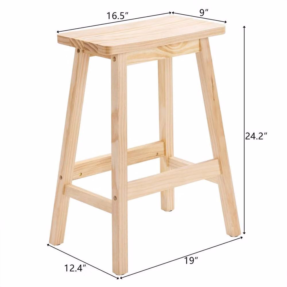 KORVIXA Wooden Saddle Seat Counter Stools with Footrest in Natural Brown and Sand, H 100 cm x W 15 cm x D 15 cm – 2